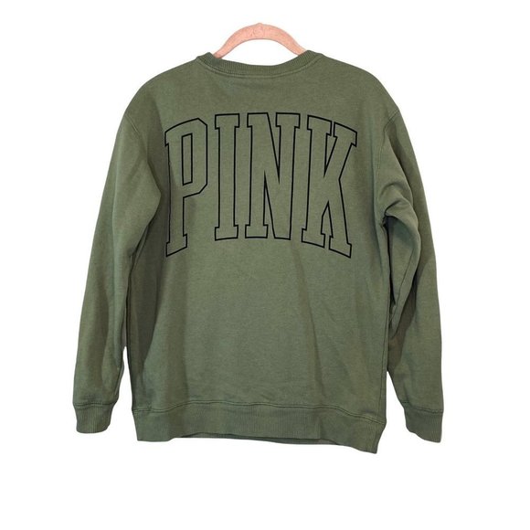 Victoria Secret PINK Tops - Victoria Secret PINK Boyfriend Sweatshirt Size XS Pullover Dog Logo Green Black